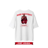 Camiseta T-Shirt Oversized Conforto Beast Mode Collab Popó Rise And Fight Branca