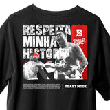 Camiseta T-Shirt Oversized Conforto Beast Mode Collab Popó Respeita Minha Historia Preta